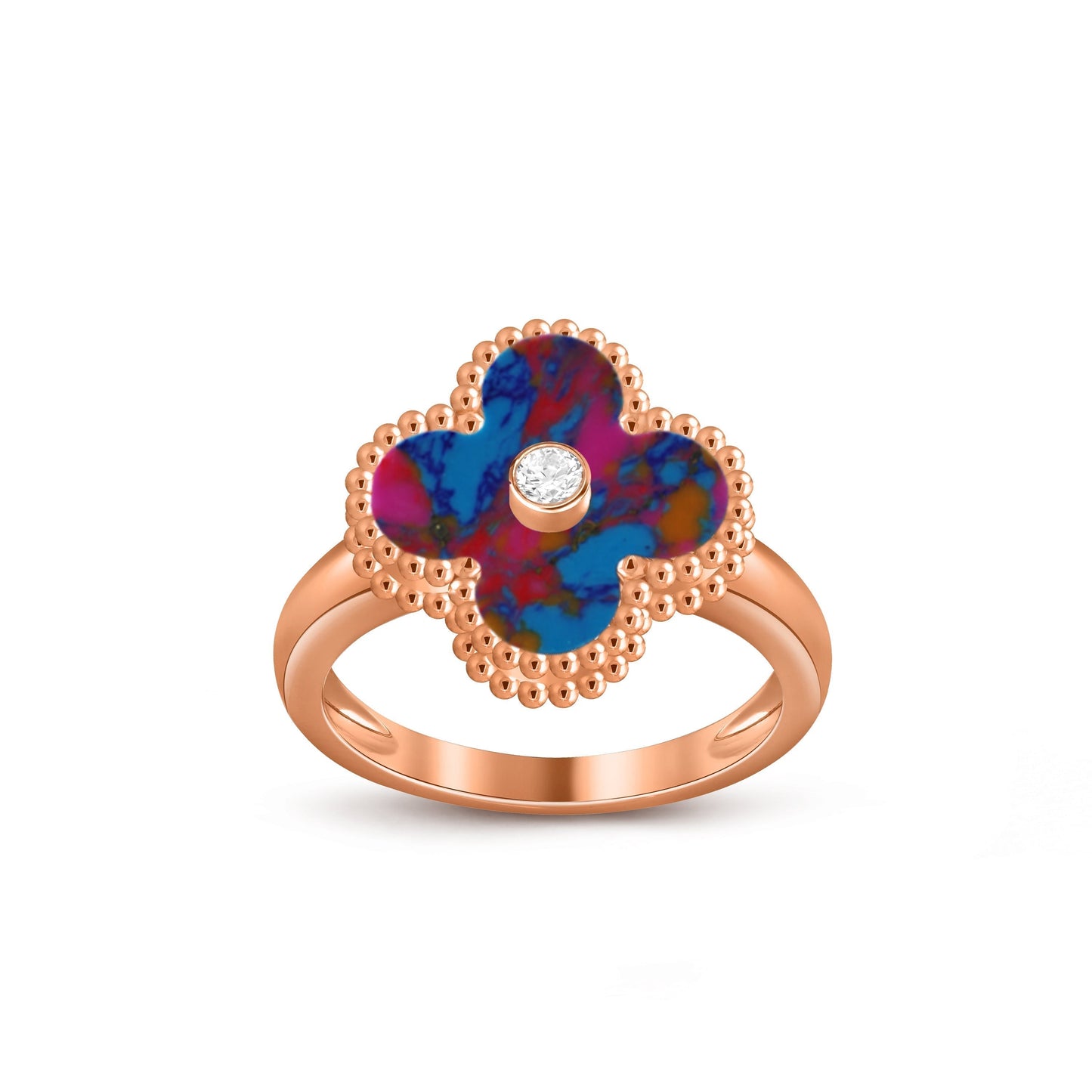 [Sparkle]ラッキー クローバー ダイヤモンドアクセント ローズゴールド リング コレクション