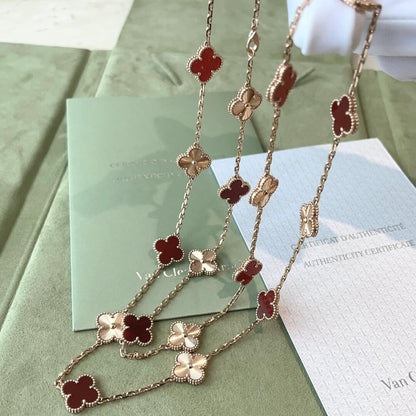 [sparkle Jewelry ]CLOVER 20 MOTIFS LASER CARNELIAN NECKLACE
