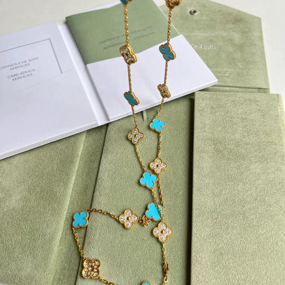 [sparkle Jewelry ]CLOVER 20 MOTIFS TURQUOISE DIAMOND NECKLACE
