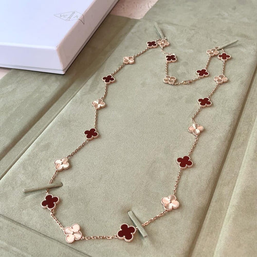 [sparkle Jewelry ]CLOVER 20 MOTIFS LASER CARNELIAN NECKLACE