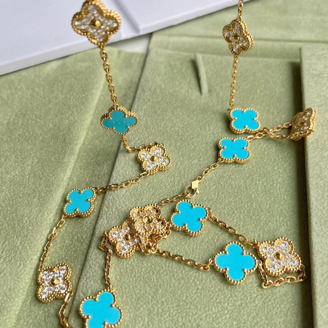 [sparkle Jewelry ]CLOVER 20 MOTIFS TURQUOISE DIAMOND NECKLACE
