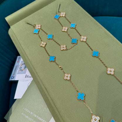 [sparkle Jewelry ]CLOVER 20 MOTIFS TURQUOISE DIAMOND NECKLACE