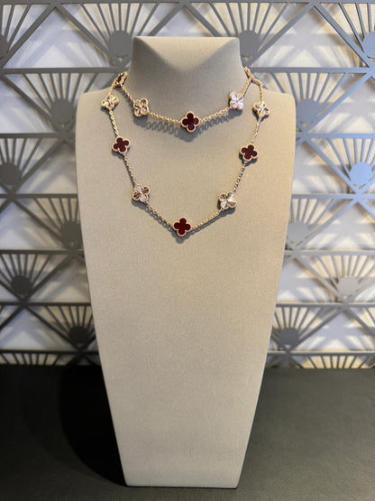 [sparkle Jewelry ]CLOVER 20 MOTIFS LASER CARNELIAN NECKLACE