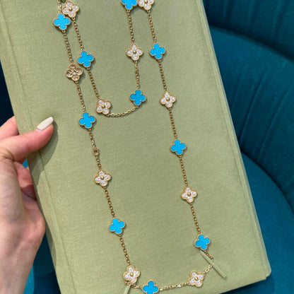 [sparkle Jewelry ]CLOVER 20 MOTIFS TURQUOISE DIAMOND NECKLACE