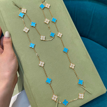 [sparkle Jewelry ]CLOVER 20 MOTIFS TURQUOISE DIAMOND NECKLACE