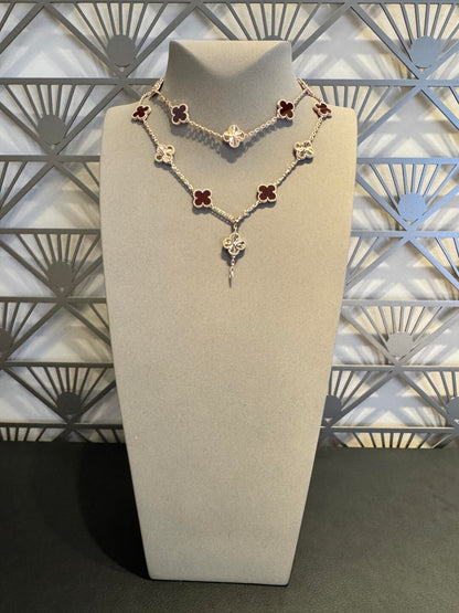 [sparkle Jewelry ]CLOVER 20 MOTIFS LASER CARNELIAN NECKLACE