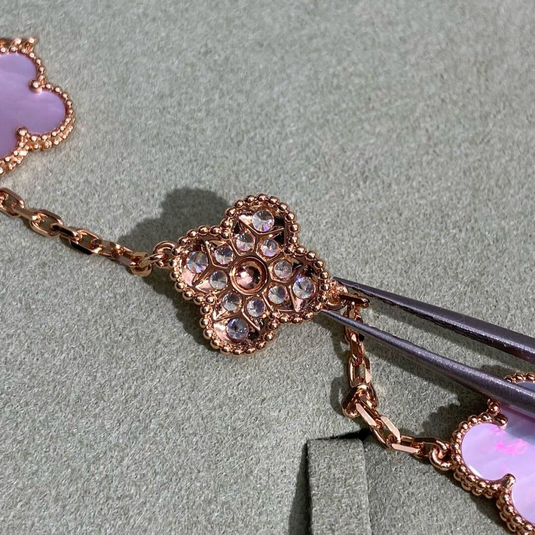 [sparkle Jewelry ]CLOVER 10 MOTIFS DIAMOND PINK MOP NECKLACE