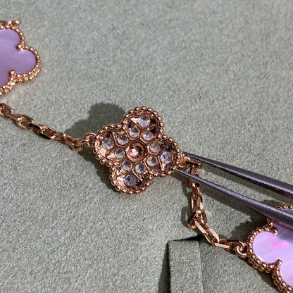 [sparkle Jewelry ]CLOVER 10 MOTIFS DIAMOND PINK MOP NECKLACE
