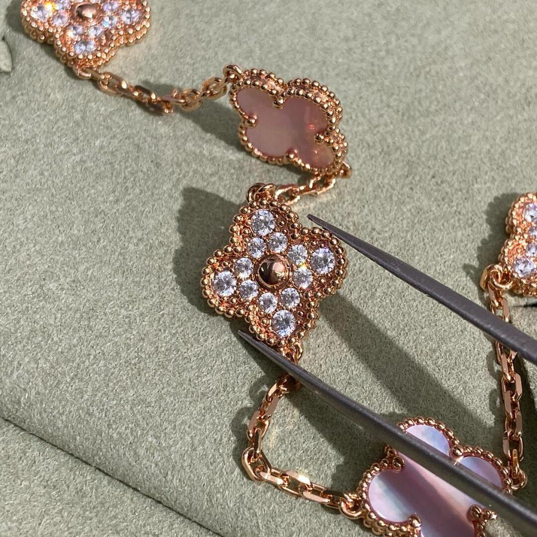 [sparkle Jewelry ]CLOVER 10 MOTIFS DIAMOND PINK MOP NECKLACE