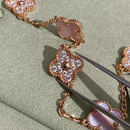 [sparkle Jewelry ]CLOVER 10 MOTIFS DIAMOND PINK MOP NECKLACE