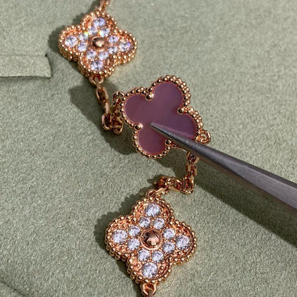 [sparkle Jewelry ]CLOVER 10 MOTIFS DIAMOND PINK MOP NECKLACE