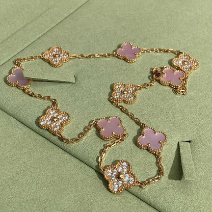 [sparkle Jewelry ]CLOVER 10 MOTIFS DIAMOND PINK MOP NECKLACE