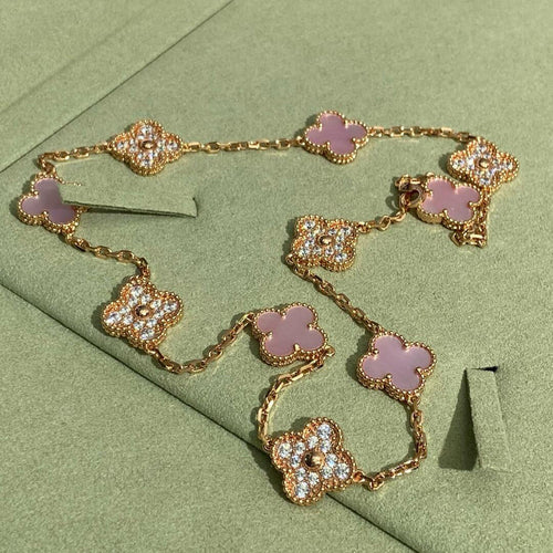 [sparkle Jewelry ]CLOVER 10 MOTIFS DIAMOND PINK MOP NECKLACE