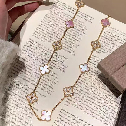 [sparkle Jewelry ]CLOVER 10 MOTIFS DIAMOND PINK MOP NECKLACE