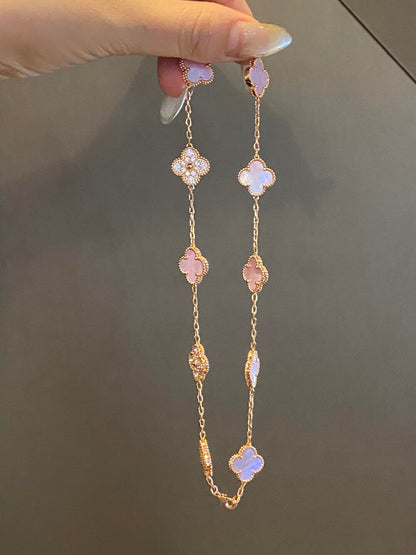 [sparkle Jewelry ]CLOVER 10 MOTIFS DIAMOND PINK MOP NECKLACE