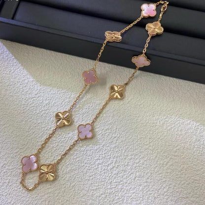 [sparkle Jewelry ]CLOVER 10 MOTIFS  LASER PINK MOP NECKLACE