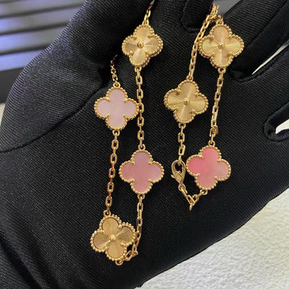 [sparkle Jewelry ]CLOVER 10 MOTIFS  LASER PINK MOP NECKLACE