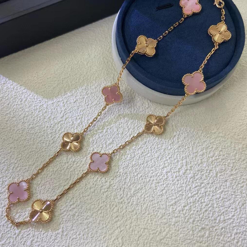 [sparkle Jewelry ]CLOVER 10 MOTIFS  LASER PINK MOP NECKLACE