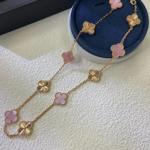 [sparkle Jewelry ]CLOVER 10 MOTIFS  LASER PINK MOP NECKLACE