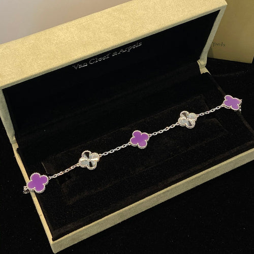 [sparkle Jewelry ]CLOVER  5 MOTIFS  PURPLE VIOLET BRACELET SILVER