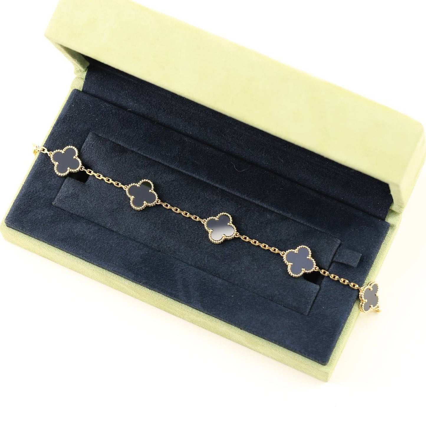 [Sparkle]GLÜCKSKLEE-ARMREIF MIT 5 MOTIVEN – KOLLEKTION SCHWARZES ONYX