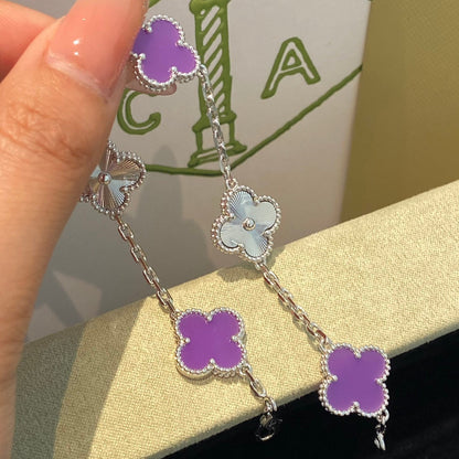 [sparkle Jewelry ]CLOVER  5 MOTIFS  PURPLE VIOLET BRACELET SILVER