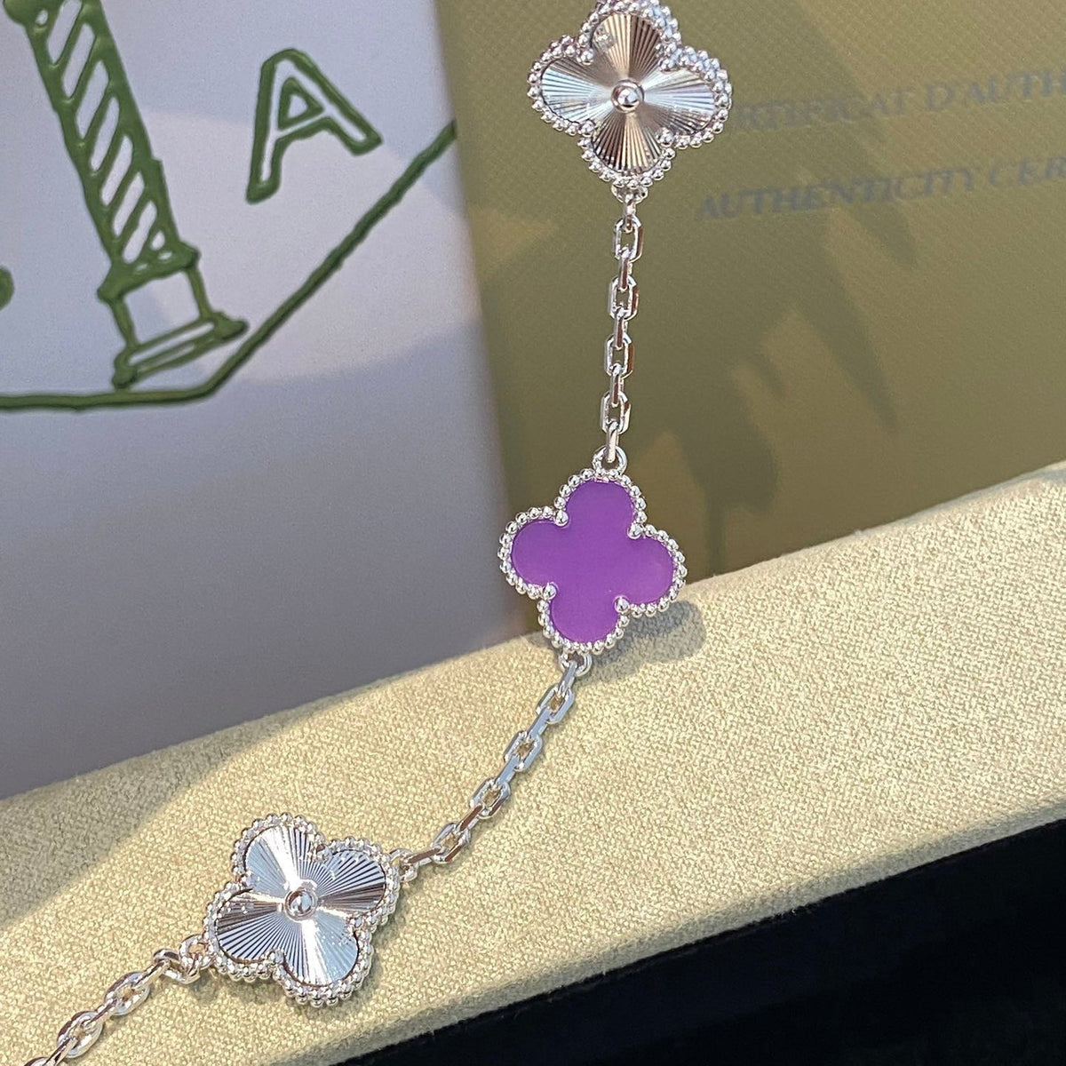 [sparkle Jewelry ]CLOVER  5 MOTIFS  PURPLE VIOLET BRACELET SILVER