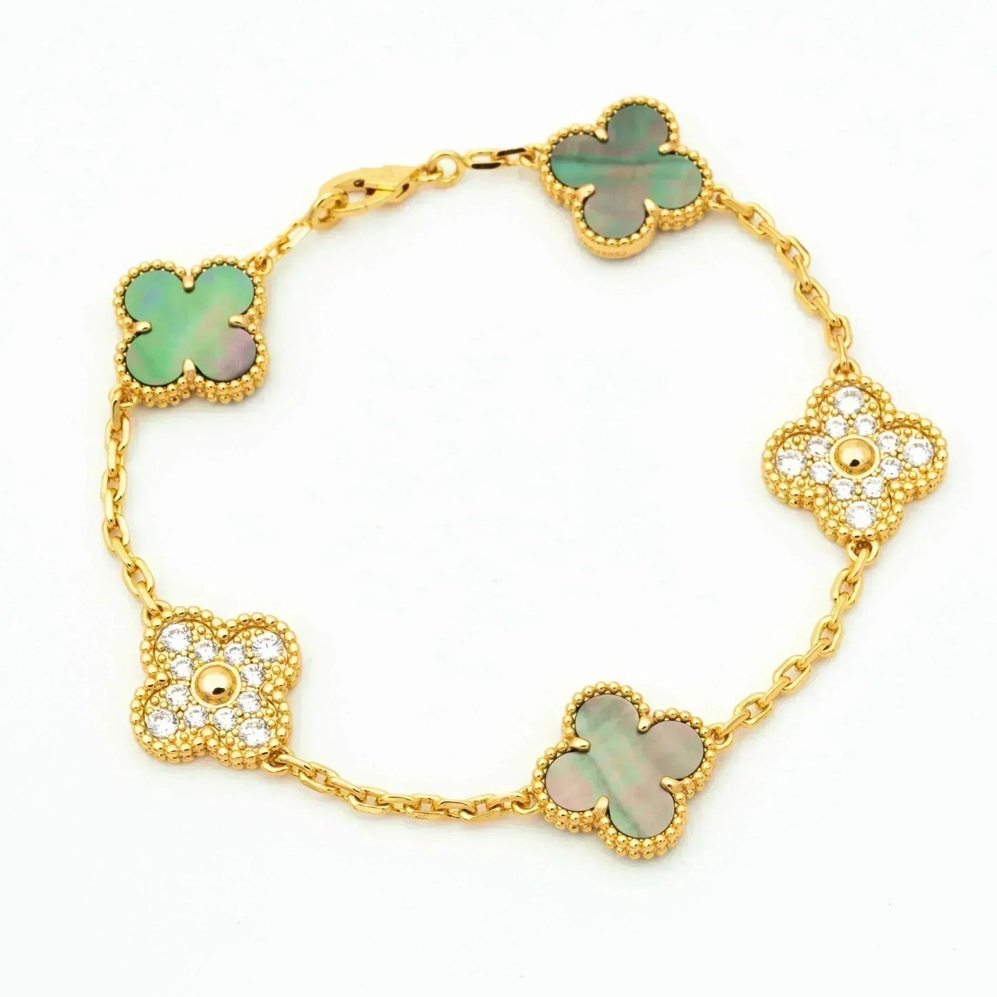 [Sparkle]LUCKY CLOVER 5モチーフ ブレスレット - グレー マザーオブパール コレクション