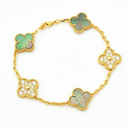 [Sparkle]LUCKY CLOVER 5モチーフ ブレスレット - グレー マザーオブパール コレクション