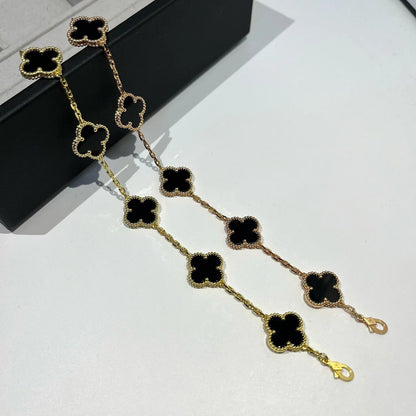 [Sparkle]GLÜCKSKLEE-ARMREIF MIT 5 MOTIVEN – KOLLEKTION SCHWARZES ONYX