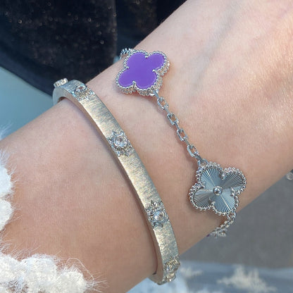 [sparkle Jewelry ]CLOVER  5 MOTIFS  PURPLE VIOLET BRACELET SILVER