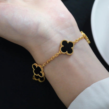 [Sparkle]GLÜCKSKLEE-ARMREIF MIT 5 MOTIVEN – KOLLEKTION SCHWARZES ONYX