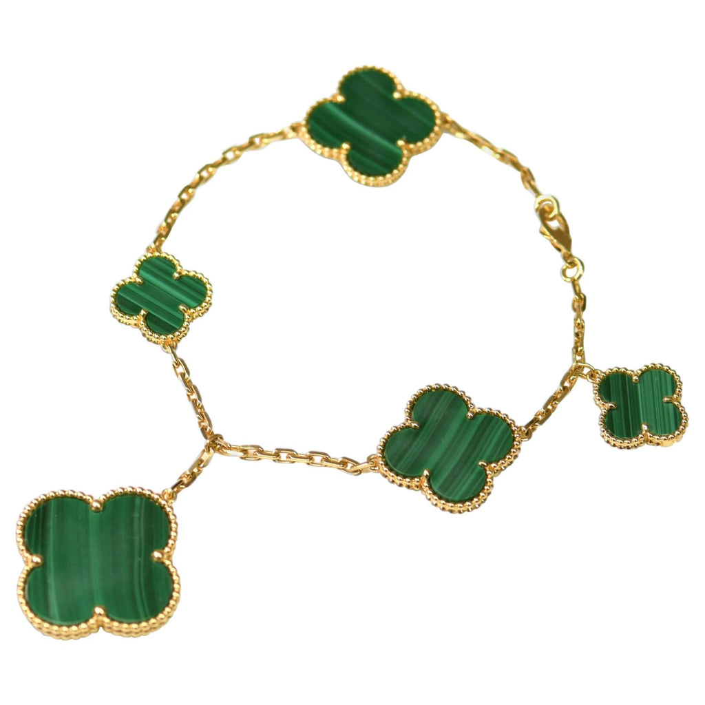 [sparkle Jewelry ]MAGIC CLOVER MALACHITE GOLD BRACELET 5 MOTIFS