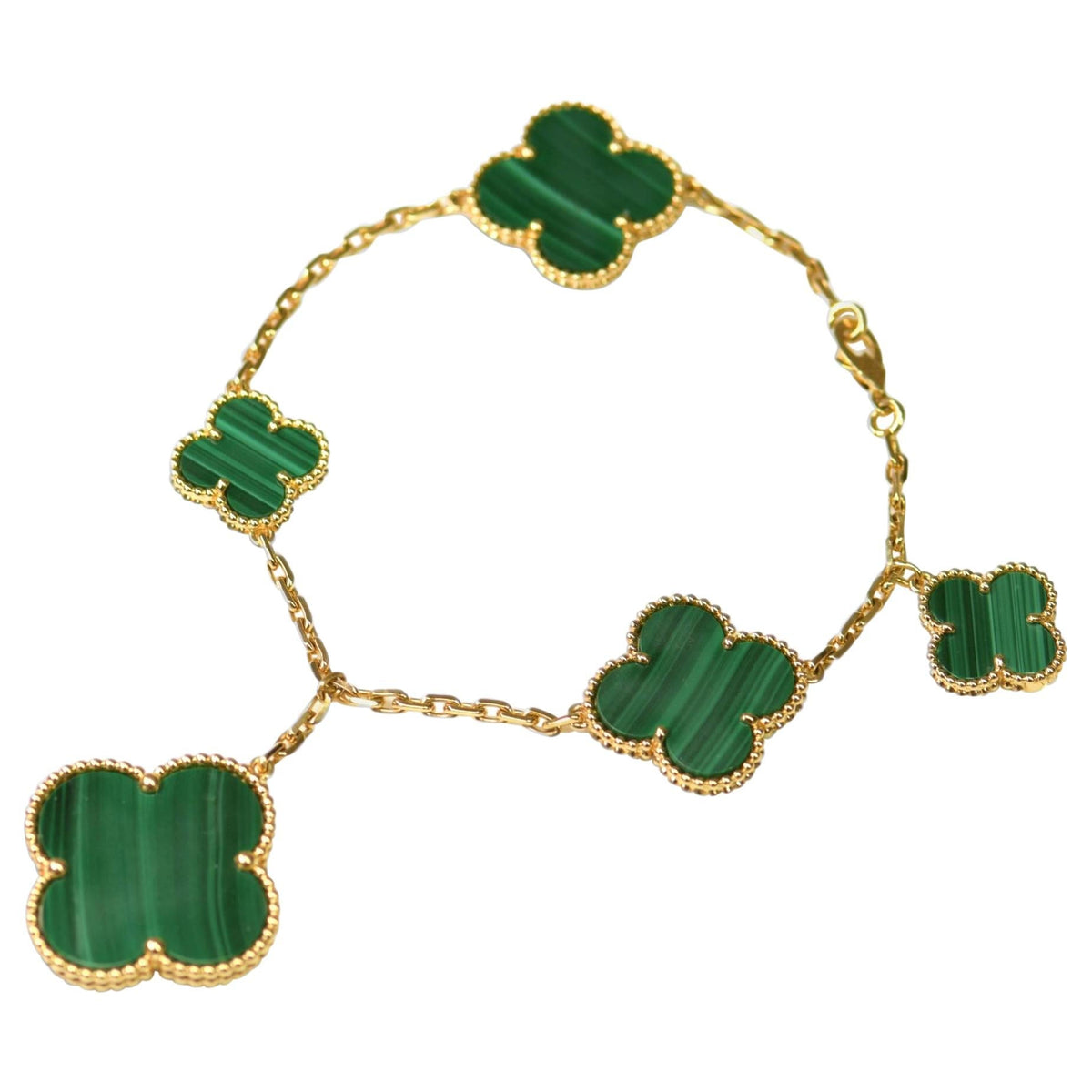 [sparkle Jewelry ]MAGIC CLOVER MALACHITE GOLD BRACELET 5 MOTIFS
