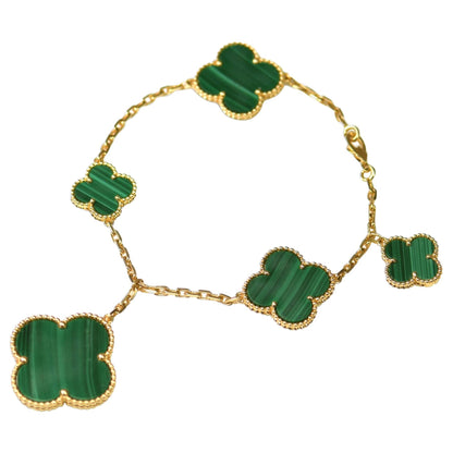 [sparkle Jewelry ]MAGIC CLOVER MALACHITE GOLD BRACELET 5 MOTIFS