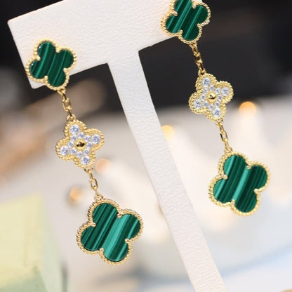 [sparkle Jewelry ]CLOVER EARRINGS GOLD MALACHITE DIAMOND 3 MOTIF