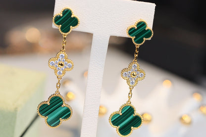[sparkle Jewelry ]CLOVER EARRINGS GOLD MALACHITE DIAMOND 3 MOTIF
