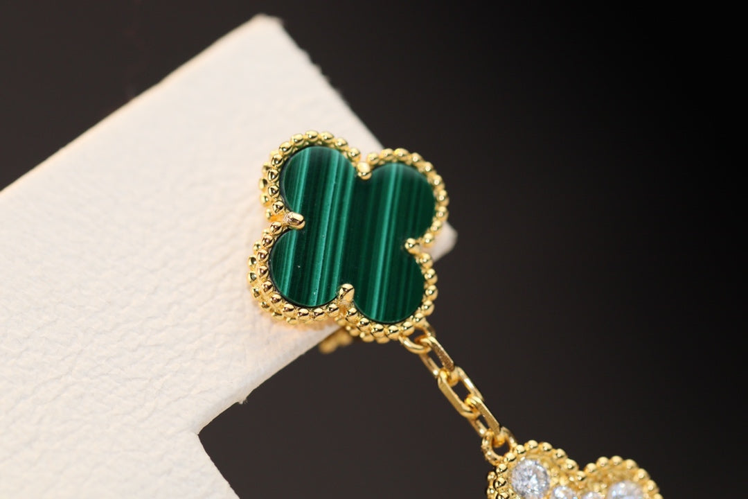 [sparkle Jewelry ]CLOVER EARRINGS GOLD MALACHITE DIAMOND 3 MOTIF