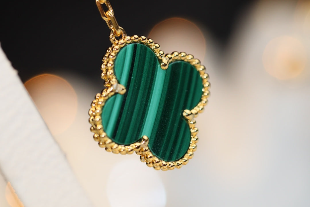 [sparkle Jewelry ]CLOVER EARRINGS GOLD MALACHITE DIAMOND 3 MOTIF
