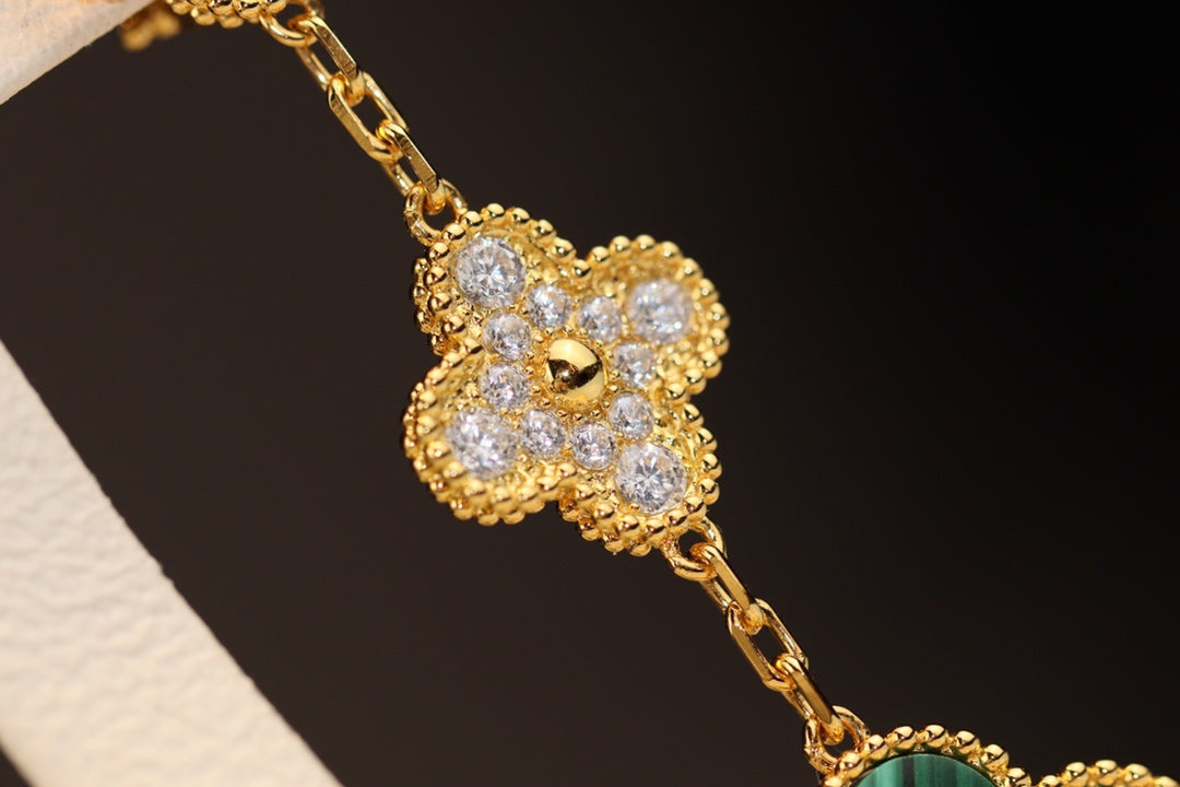 [sparkle Jewelry ]CLOVER EARRINGS GOLD MALACHITE DIAMOND 3 MOTIF