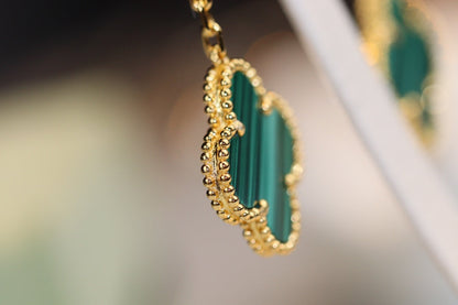 [sparkle Jewelry ]CLOVER EARRINGS GOLD MALACHITE DIAMOND 3 MOTIF