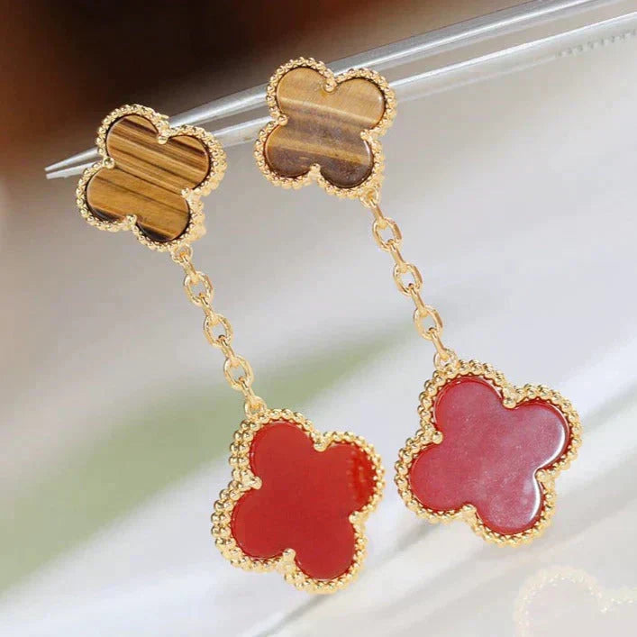 [sparkle Jewelry ]CLOVER  2 MOTIF  TIGER EYE CARNELIAN EARRINGS