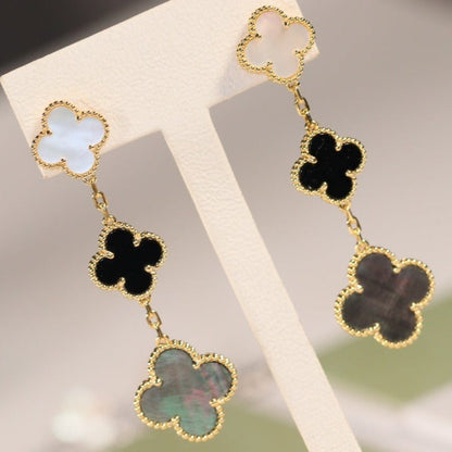 [sparkle Jewelry ]CLOVER EARRINGS GOLD ONYX MOP 3 MOTIF
