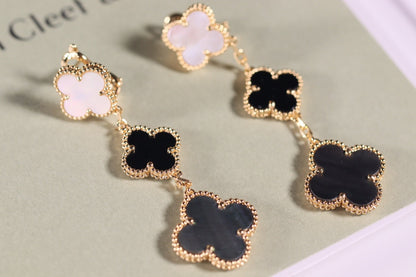 [sparkle Jewelry ]CLOVER EARRINGS GOLD ONYX MOP 3 MOTIF