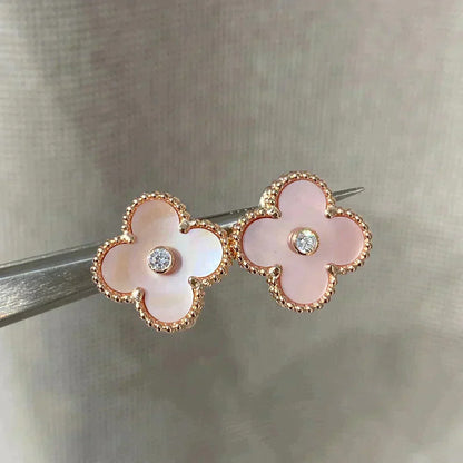 [sparkle Jewelry ]CLOVER MEDIUM 1 MOTIFS  PINK MOP DIAMOND EARRINGS