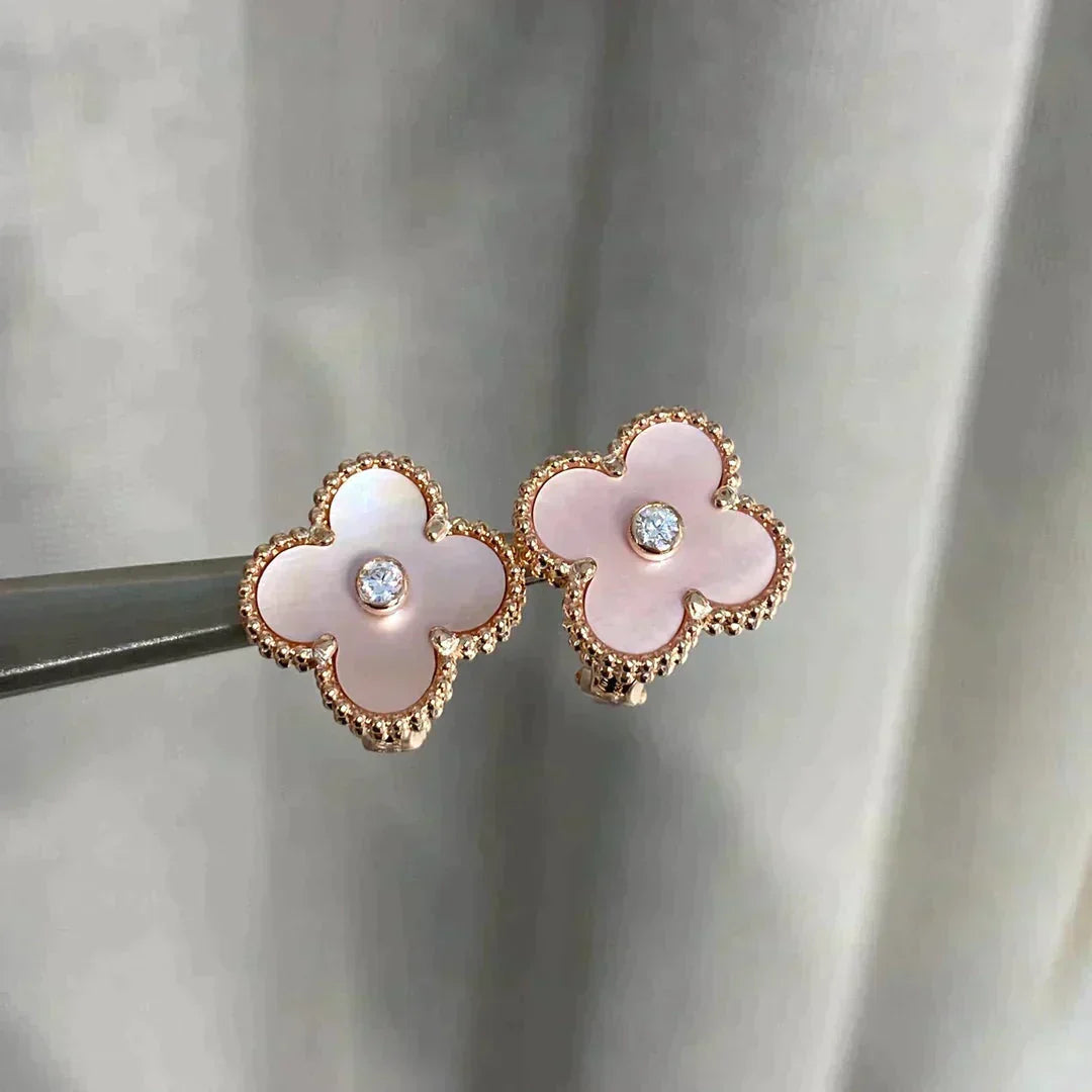 [sparkle Jewelry ]CLOVER MEDIUM 1 MOTIFS  PINK MOP DIAMOND EARRINGS