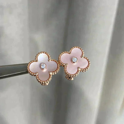 [sparkle Jewelry ]CLOVER MEDIUM 1 MOTIFS  PINK MOP DIAMOND EARRINGS