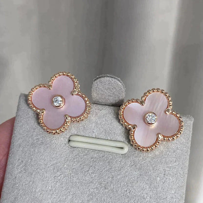 [sparkle Jewelry ]CLOVER MEDIUM 1 MOTIFS  PINK MOP DIAMOND EARRINGS