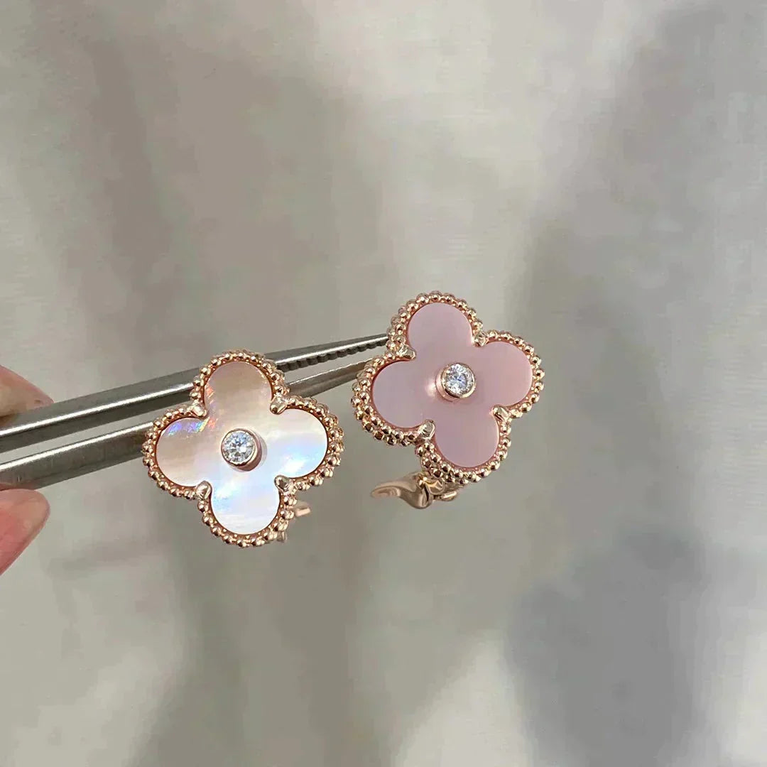 [sparkle Jewelry ]CLOVER MEDIUM 1 MOTIFS  PINK MOP DIAMOND EARRINGS