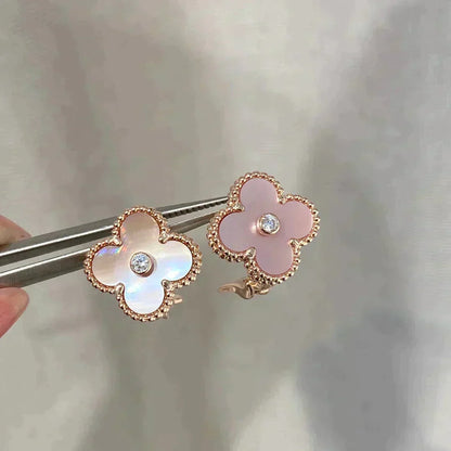 [sparkle Jewelry ]CLOVER MEDIUM 1 MOTIFS  PINK MOP DIAMOND EARRINGS